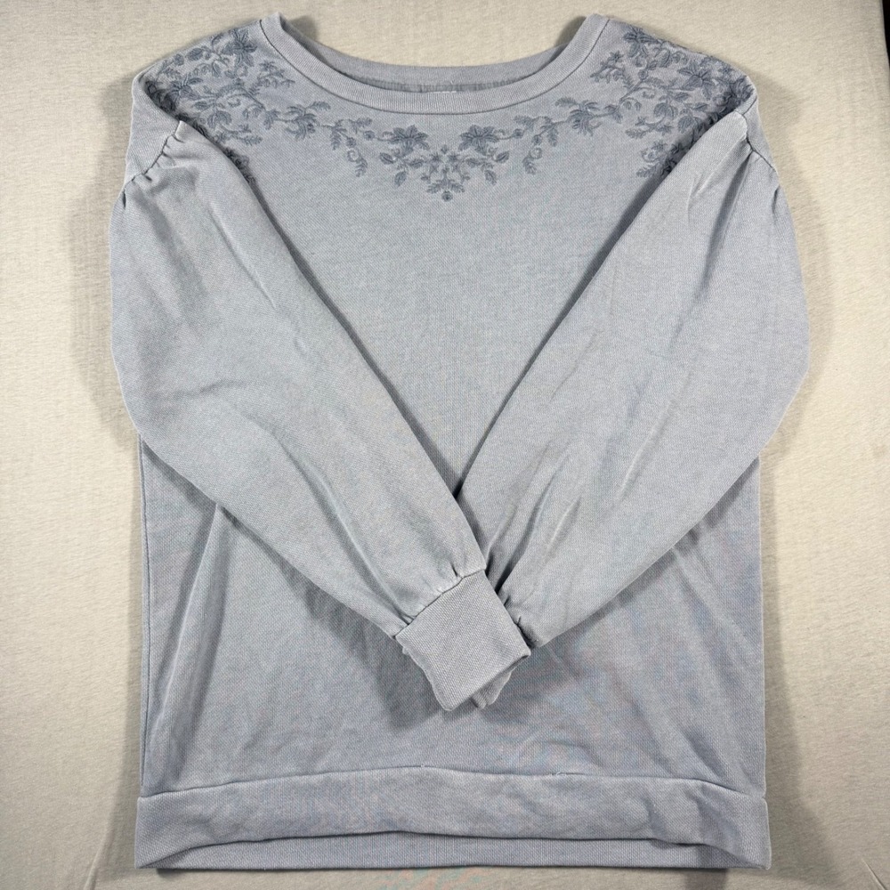 American Eagle Floral Embroidered Sweatshirt Blue Gray Womens Medium boho‎